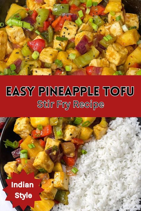 Pineapple tofu stir-fry sounds like something you can only get in high-end restaurants. Not anymore! I have good news for you! Presenting a delicious vegan dish you can prepare with simple ingredients like fresh pineapple and crispy tofu. Pineapple Tofu, Tofu Stir Fry Recipe, Tofu Marinade, Tofu Curry, Tofu Stir Fry, Ovo Vegetarian, Vegetable Fried Rice, Stir Fry Recipe, Vegan Lunch Recipes