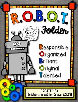 Take Home Folder Cover, Stem Bulletin Boards, Robot Classroom, Student Binder Covers, Take Home Folders, Project Cover Page, Homework Folder, Student Binders, Robot Theme