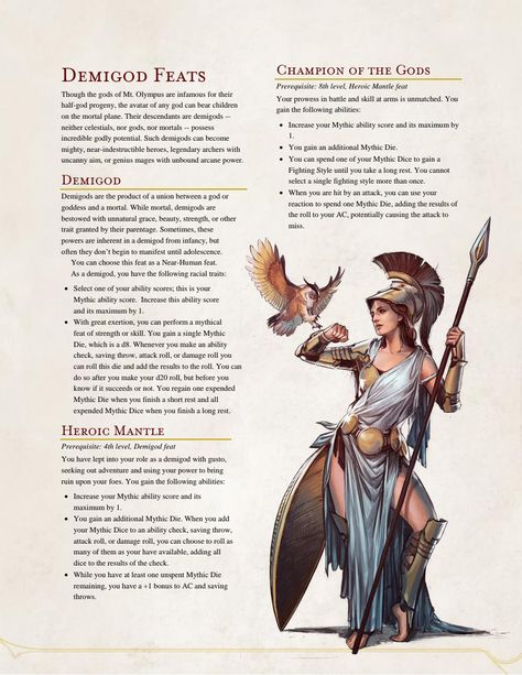 Dnd Greek Mythology Homebrew, Dnd Demigod, Feats Dnd, Greek Mythology Dnd, Dnd Fey Statblock, 5e Feats, Dnd Concept Art, Dnd 5e Homebrew Dragon Age, Dnd Combat