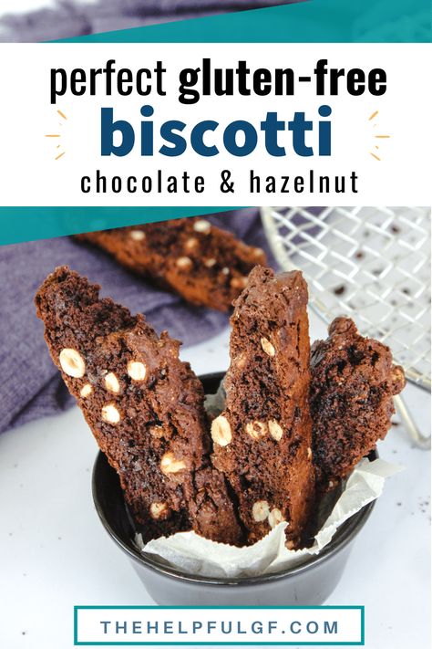 This gluten free recipe for chocolate hazelnut biscotti is so delicious! Plus, this recipe contains tips for making gluten free dairy free chocolate hazelnut biscotti and flavor variations such as chocolate almond and double chocolate biscotti. Best gluten free biscotti ever! Hazelnut Biscotti Recipe, Chocolate Hazelnut Biscotti, Hazelnut Biscotti, Gluten Free Biscotti, Gluten Free Substitutes, Gluten Free Comfort Food, Chocolate Biscotti, Almond Biscotti, Biscotti Recipe