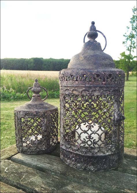 Vintage Moorish Lantern Candle Holder, Set of Two Moroccan Garden Indoor or Outdoor Use, Rustic London Ornaments, Indian Candles, Moroccan Garden, Large Lantern, Lantern Candle Holder, Garden Lantern, Floral Bedspread, Lantern Candle, Large Lanterns