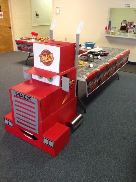 Disney Cars birthday party Mack truck                                                                                                                                                     More Cars Party Ideas, Lightning Mcqueen Party, Auto Party, Cars Birthday Party Decorations, Cars Birthday Party, Disney Cars Party, Disney Cars Birthday, Cars Birthday Party Disney, Car Themed Parties