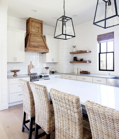 When we designed the kitchen in our modern farmhouse, we chose to go with a stainless hood to add a little “modern” to the kitchen. However, after living in the house for a few months, Brooke decided that the kitchen would look better with a stained wood hood. It would add more warmth to the kitchen and tie in with the floating shelves and wood beams. At the time, I was itching for a new project, so I happily obliged.    When I made this hood, I didn’t know I would eventually be writi… Range Hood Diy, Wood Range Hood Diy, Plank And Pillow, Build A Farmhouse, Hood Range, Wood Hood, Kitchen Hood Design, Wood Range, Wood Range Hood