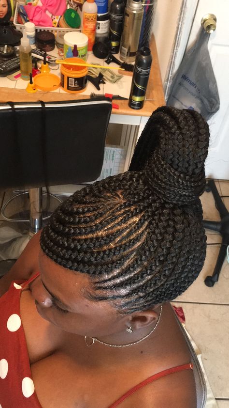 Braided Bun With Swoop, Swoop Cornrow Braid Styles, Swoop Braided Hairstyles, Feed In Braids Ponytail With Swoop, Swoop Ponytail Braids, Swoop Braids Ponytail, Cornrow Ponytail With Bangs, Swoop Braided Ponytail For Black Women, Feed In Braids Updo