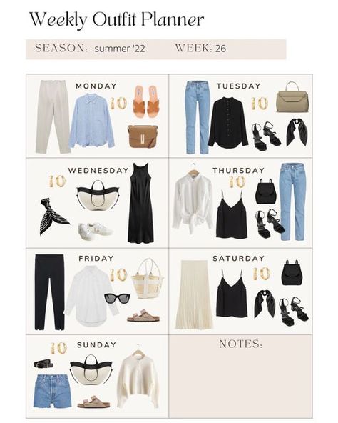 Ewelina Kanty on Instagram: "Year of outfits - WEEK 26 ___ Mix of work & casual #summeroutfits ✔️ ___ #shopyourcloset #curatedcloset #capsulewardrobe #everydayoutfit #everydayfashion #simplefashion #effortless #effortlessstyle #outfitdiary #outfitplanning #wardrobeplanning" One Week Outfit Plan, Week Outfit Plan, Capsule Wardrobe Summer Work, Weekly Outfit Planner, Capsule Wardrobe Women, Outfit Planning, Personal Fashion Stylist, Outfit Planner, 2022 Year