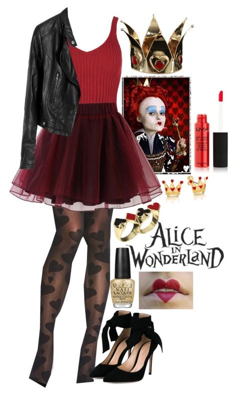 "Rocker Queen Of Hearts ❤️ Disneybound ❤️ #HalloweenSpirit" by axelyamary ❤ liked on Polyvore featuring Pretty Polly, Disney, Chicwish, Gianvito Rossi, OPI and NYX Queen Of Hearts Disneybound, Queen Of Heart, Lizzie Hearts, Disney Fashion, Disney Costumes, Disney Character, Queen Of Hearts, Fantasy Clothing, Disney Style