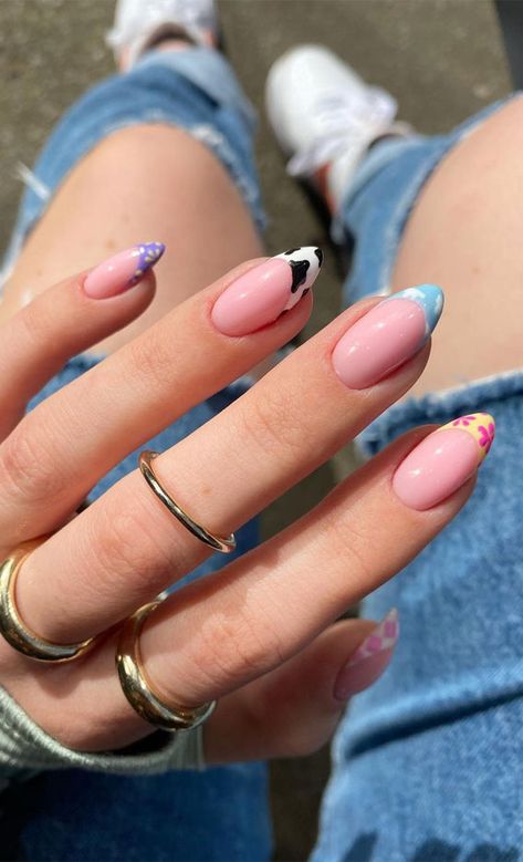 mix and match french tips, different nail tips, different nail art french manicure, summer nail polish colors 2021, summer nails 2021, summer nails 2021, best nail color for beach vacation 2021, trending nail colors 2021, nail colours summer 2021, summer nail colors 2021, summer nail ideas 22 Nails, Match Nails, Mix Match Nails, Wedding Nail Art Design, Minimal Nails, Simple Acrylic Nails, Pastel Nails, Nails Coffin, Cuticle Oil