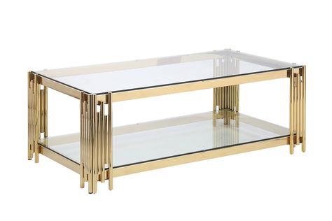 (Sponsored) Glass Coffee Table with Golden Stainless Steel Frame,Double-Layer Coffee Table for Living Room,Rectangular Coffee Table with Glass Top,Luxrious Central Table with Glass Shelf Cocktail Table #livingroomtableset Rectangular Living Rooms, Modern Glass Coffee Table, Central Table, Living Room Table Sets, Tempered Glass Shelves, Gold Coffee Table, Nesting Coffee Tables, Glass Top Coffee Table, Cool Coffee Tables