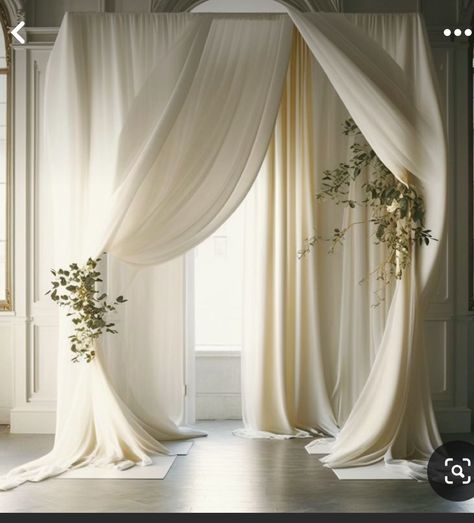 Floral Arch With Drapes, Wedding Cake Drape, Alter Backdrop, Pipe And Drape Wedding, Wedding Draping Backdrop, Wedding Ceremony Backdrop Indoor, Wedding Arch Draping, Arch Draping, Wedding Draping