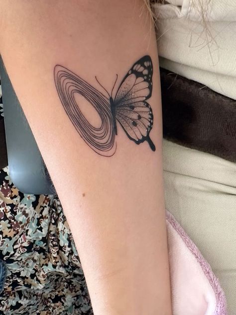 Butterfly Affect Tattoos, Chaos Theory Tattoo Butterflies, Paradox Tattoo Ideas, Chaos Theory Tattoo, Butterfly Tattoo Unique, Butterfly Effect Tattoo, Paradox Tattoo, Tasteful Tattoos, Cute Little Tattoos