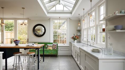 A Family Kitchen Extension - Westbury Garden Rooms Kitchen Extension With Roof Lantern, Orangery Kitchen, Roof Lanterns, Pergola Plans Design, Modern Roofing, Timber Roof, Roof Lantern, Timber Windows, Roof Architecture