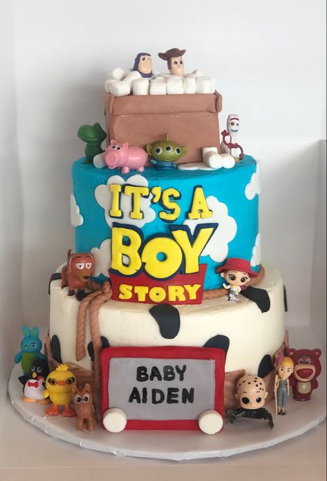 Toy Story Diaper Cake Ideas, Toy Story Baby Shower Ideas Decorations, Boy Story Baby Shower Cake, Toy Story Baby Shower Cake, Boy Toy Story Baby Shower Theme, Boy Story Baby Shower Theme Centerpieces, It’s A Boy Story Baby Shower Ideas, Toy Story Baby Shower Ideas, Toy Story Themed Baby Shower (boy)