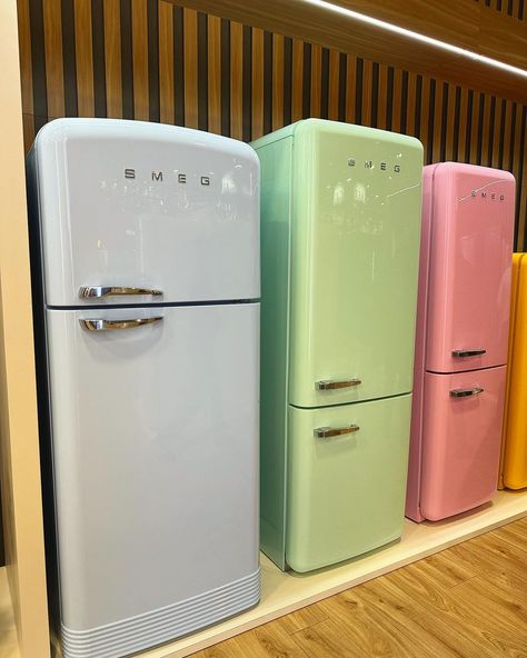 #comingsoon These full sized #smeg #retroappliance fridges are not available yet but coming soon! Remember to visit the #blueridge showroom for exclusive looks and info to outfit the perfect #modern #vintage space #interior #interiordesign #interiordecor #interiordecoration #decor #decoration #design #bathroom #bathroomdesign #bathroomdecor #kitchen #kitchendecor #kitchendesign #homedecor #homedecoration #exterior #exteriordesign Large Smeg Fridge, Smeg Mini Fridge, Apartment Wishlist, Smeg Fridge, Smeg Appliances, Retro Appliances, Rural Living, Architecture Building Design, Design Bathroom