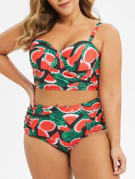 Plus Size Underwire Watermelon Print Bikini Swimsuit , #Affiliate, #Watermelon, #Underwire, #Size, #Swimsuit, #Bikini #affiliate Push Up Strapless, Cheap Swimwear, Fashion Tips For Girls, Watermelon Print, Vacay Outfits, Healthier Me, Two Piece Swimwear, Summer Plans, Swimwear For Women