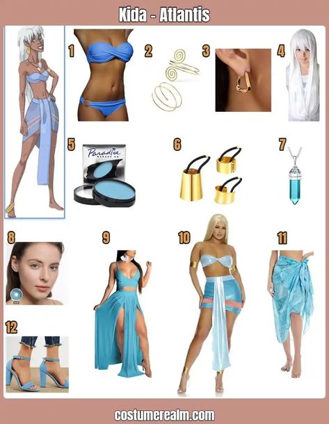 Princess Kida Costume Halloween, Princess Kida Halloween Costume, Kida Cosplay Costume, Princess Kida Atlantis Costume, Milo And Kida Costume, Milo And Kida Atlantis Costume, Atlantis Halloween Costume, White Hair Halloween Costume, Kida Atlantis Costume