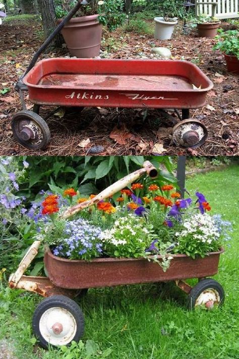 Garden Decorations Ideas, Repurposed Planter, Patio Fountain, Outdoor Fountains, Rainbow Diy, Rustic Planters, Upcycle Repurpose, Garden Wallpaper, Vintage Garden Decor