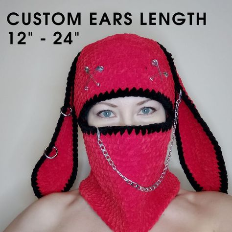 Bunny Balaclava Crochet, Balaclava With Ears, Bunny Balaclava, Creepy Bunny, Balaclava Knit, Balaclava Crochet, Knit Balaclava, Fluffy Rabbit, Bunny Mask