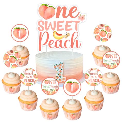 PRICES MAY VARY. Peach First Birthday Decorations: Our peach cake decorations will add a lovely touch to your 1st birthday party, they will make your cake and cupcakes more attractive Package Includes: 1pc one sweet peach cake topper, 12pcs peach cupcake toppers. Material: One sweet peach first birthday party decorations are made of double-sided printing cardstock, sturdy, non-toxic and odorless. Unique Design: Peach cupcake toppers are designed as 4 different patterns, which is eye-catching for One Sweet Peach First Birthday Party, One Sweet Peach Cake, Peach Birthday Decorations, One Sweet Peach Birthday Party, One Sweet Peach Birthday, Peach 1st Birthday, Girls First Birthday Party, One Sweet Peach, Peach Cupcakes