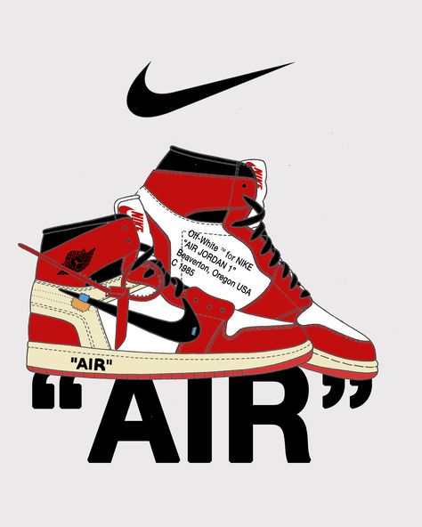 Air Jordan Illustration, Off White Drawing, Jordan 1 Poster, Air Jordan Poster, Air Jordan Off White, Classic Nike Shoes, Off White Jordan 1, Jordan 1 Off White, Jordan Poster