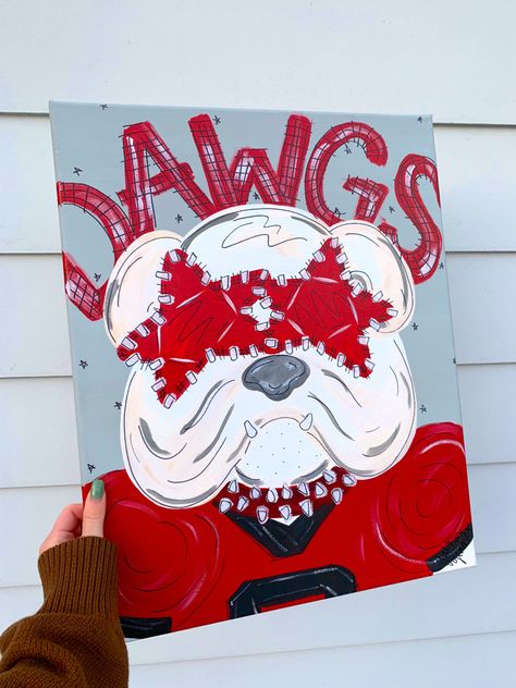 Preppy Painting Uga, College Canvas Paintings Aesthetic, Uga Painting Canvases, College Dorm Art Canvases, Dorm Room Paintings Canvases, Uga Painting, Painting Ideas Preppy, Dorm Paintings Canvas, Uga Aesthetic