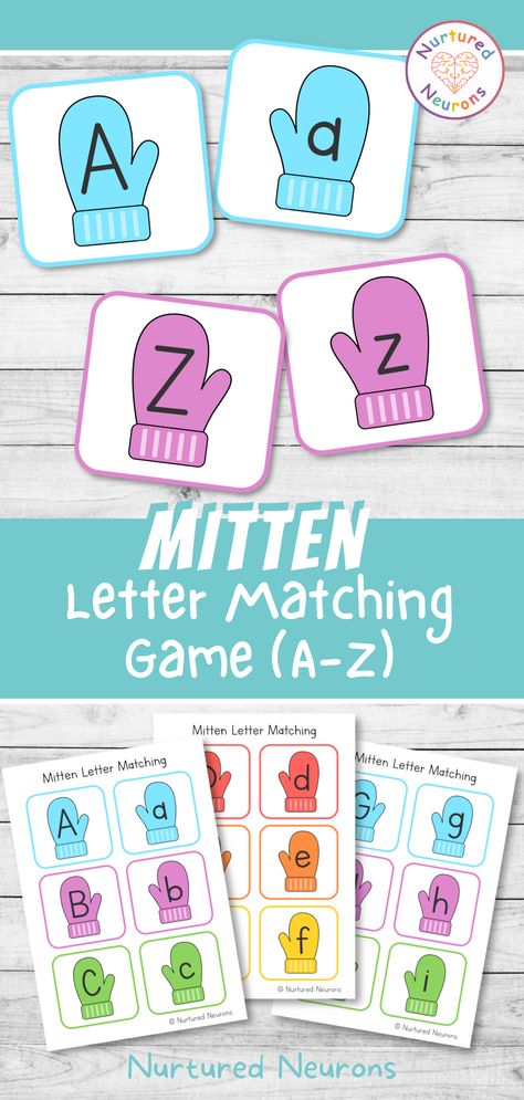 Here’s a lovely activity to help your children to improve their early reading skills. It's a printable mitten letter matching game – great for teaching them to recognize and match upper and lowercase letters this winter! Grab this preschool and kindergarten early literacy activity over at Nurtured Neurons! #mittens #mittenmatching #letters #lettermatching #alphabetmatching #abcs #learningabcs #earlyliteracy #preschoolgame #kindergarten #eyfs #preschoolprintable #lettergame #phonics Letter Matching Preschool, Letter Matching Game, Letter Matching Activities, Reading Printables, Elementary Lessons, Family Resources, Learning Phonics, Early Literacy Activities, Early Reading Skills