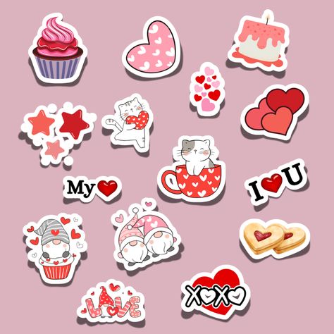 Printable Stickers A4 Size, Valentine Stickers Design, Cute Love Stickers Printable, Heart Stickers Free Printable, Couple Stickers Printable, Printable Love Stickers, Love Stickers Printables Scrapbooking, Love Stickers Printable, Cute Printable Sticker Sheets