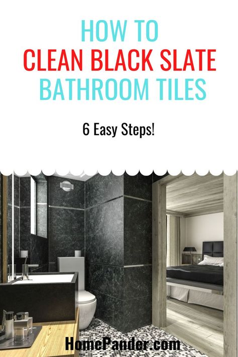 Don't you know how to clean black slate bathroom tiles? Check out our easy 6 steps guide and clean your tiles effortlessly. #bathroomcleaning #bathroomsmell #cleaninghacks #householdhacks #clean #bathroomdecor #housecleaning #nyc #bathroom #cleaning #bathtub #home #cleaninghack #tilesclean Black Slate Bathroom, Slate Bathroom Tile, Cleaning Bathtub, Nyc Bathroom, Slate Bathroom, Black Slate Tiles, Toilet Step, Toilet Cleaning Hacks, Black Bathtub