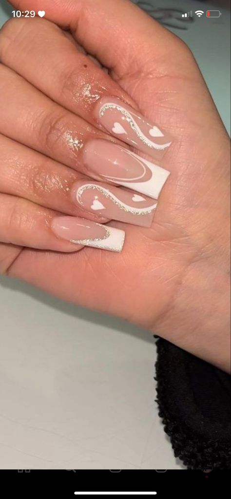 White Gliterry French Tip Nails, Birthday Nails Sparkle, Nails White Tip, Acrylic Nails White, Slay Nails, Glitter French Nails, Concert Nails, Nails Birthday, French Tip Nail Art