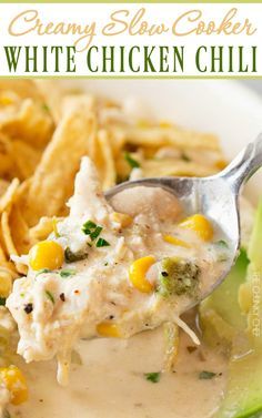 White Chicken Chili Recipe Crockpot, Slow Cooker Soup Recipes, White Chicken Chili Slow Cooker, The Chunky Chef, Chicken Chili Crockpot, Chunky Chef, Slow Cooker Chicken Chili, Crockpot White Chicken Chili, Creamy White Chicken Chili