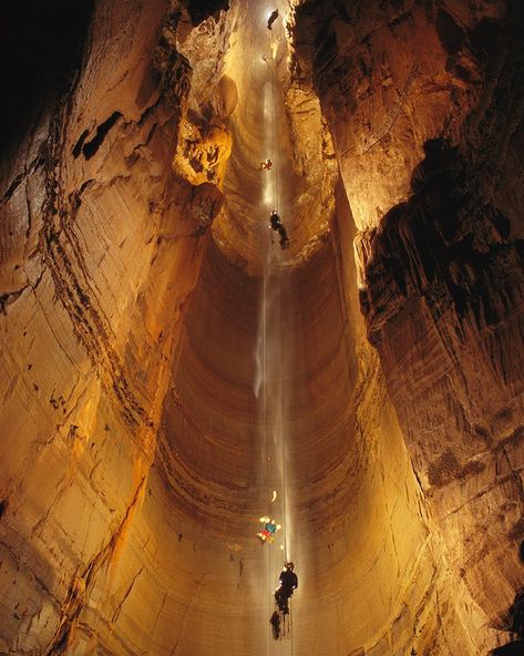 Nat Geo Image Collection on Instagram: “Photo by @salvarezphoto | Spelunkers descend through Mystery Falls, Tennessee. At 281 feet, Mystery Falls is the deepest pit in Tennessee.…” Carlsbad Caverns National Park, Natural Cave, Retro Crafts, Cave System, Batu Caves, Mammoth Cave, Cave Diving, Jules Verne, Zadar