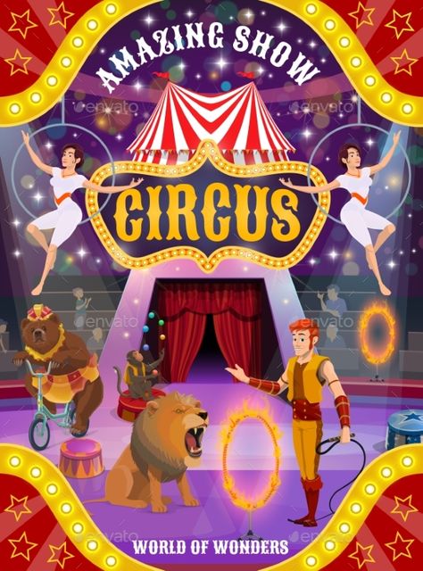 Carnival Animals, Circus Entertainment, Circus Illustration, Big Top Circus, Circus Design, Arena Stage, Circus Show, Circus Poster, Fashion Design For Kids