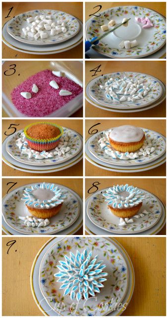 Cupcake Tutorials #1: Marshmallow Flowers - CakesDecor Marshmallow Flower Cupcakes, Muffins Decoration, Marshmallow Flower, Marshmallow Cupcakes, Cupcake Toppings, Marshmallow Flowers, Marshmallow Cake, Fondant Flower Tutorial, Cupcake Tutorial