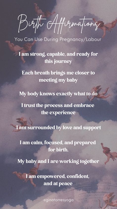 Use these birth affirmations during your pregnancy and labour to help with an easeful delivery. Positive Labor And Delivery Quotes, Prayer For Delivery Pregnancy Labor, Third Trimester Affirmations, Labor Affirmations Natural Birth, Delivery Affirmations, Labour Affirmations, Baby Prep Checklist, Labor Affirmations, Doula Quotes