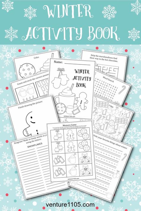 Free Printable Winter Activity Book Snowy Day Book Activities Free Printable, January Kids Activities, Free Winter Printables, Education Hacks, Winter Printables Free, Winter Break Activities, Snowflake Coloring Pages, Mom Coloring Pages, Winter Printables