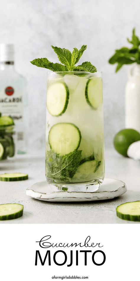 Cucumber Mint Mojito, Cucumber Mojito Recipe, Apple Juice Cocktail, Mojito Party, Cucumber Mojito, Mojito Recipe Pitcher, Mojito Pitcher, Vodka Mojito, Summer Entertaining Recipes