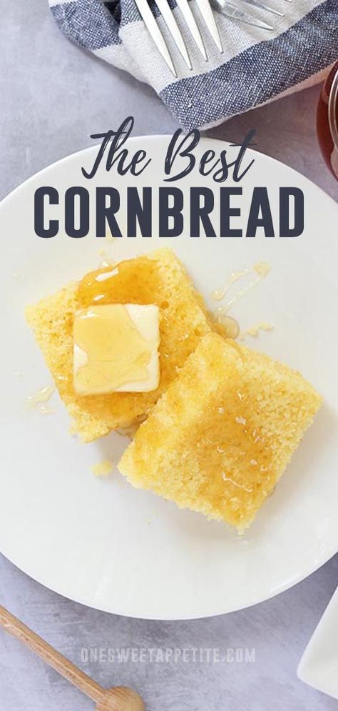 This is the very best cornbread and super simple to make! Better than a box mix and no mixer required! White Cornmeal Cornbread, Aunt Jemima Cornbread Recipe, Flavored Cornbread, The Best Cornbread, Perfect Cornbread, Fluffy Cornbread, Best Cornbread, Best Cornbread Recipe, Cornbread Easy