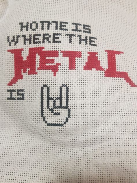 Heavy Metal Cross Stitch, Punk Cross Stitch, Metal Cross Stitch, Stitch Letters, Metal Crochet, Granny Style, Hand Symbols, Graph Paper Drawings, Cross Stitch Fonts