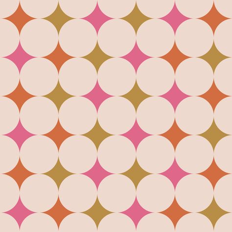 Wall Blush Originals Introduce a celestial flair to any room with our "Starry". Featuring a retro geometric design in a bold palette of pink, orange, and yellow, this design adds a touch of feminine elegance to your space. Make a statement with this fun yet sophisticated accent! 19-inch panel design and available in heights from 2 - 20 feet Choose between a PEEL AND STICK VINYL application or a PASTE TO THE WALL TRADITIONAL NON-WOVEN application. Subtle sheen Pink, Orange and Yellow Easily remov Orange And Pink Pattern, Boho Halloween Background, Retro Wall Design, Retro Prints And Patterns, Retro Design Pattern, Starry Wallpaper, Retro Pattern Geometric, Pattern Examples, Orange Peel Wall Texture