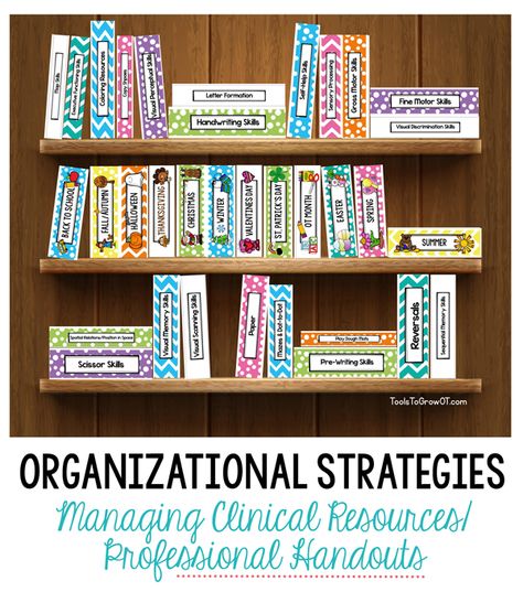 Managing Clinical Resources/Professional Handouts. FREE Binder Covers & Spines! Money Management Occupational Therapy, Occupational Therapy Organization, Organize Therapy Materials, Therapist Organization, Aba Stimuli Organization, Binder Organization Ideas, Organizing Intervention Materials, Student Binder Organization, School Based Slp Organization