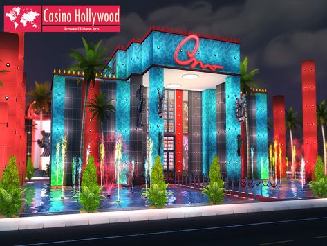 BrandonTR's Casino Hollywood Community Places, The Sims 4 Lots, Nightclub Design, Sims 4 House Building, Hollywood Homes, Sims 4 House Design, Casas The Sims 4, Wood Architecture, Sims Building