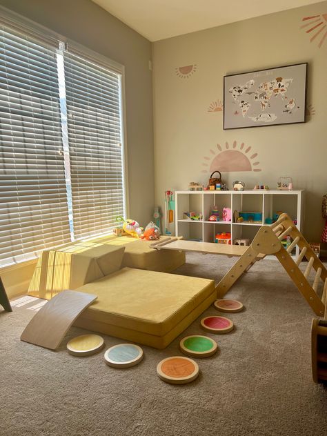 Playroom Ideas Nugget, Nugget Couch And Pikler, Nugget Couch Ideas Climbing, Nugget Pickler Triangle, Nugget And Pickler Triangle, Single Nugget Builds For Climbing, Pickler Triangle And Nugget Builds, Nugget Pikler Builds, Nugget And Pikler Builds