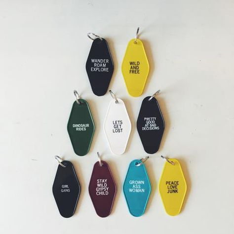 www.untamedroots.com Key tags, key chains, vintage hotel key tag Vintage Hotel Key Chains, Chain Ideas, Vintage Hotel, Keychain Ideas, Vintage Hotels, Key Tags, Print Ideas, Car Ideas, Necklace Design