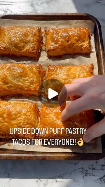 Puff Pastry Tacos Recipes, Puffy Taco, Taco Puff Pastry, Puff Pastry Taco Bake, Taco Puffs Recipe, Puff Pastry Tacos, Upside Down Puff Pastry Recipes, Puff Pastry Dinner Recipes, Upside Down Puff Pastry