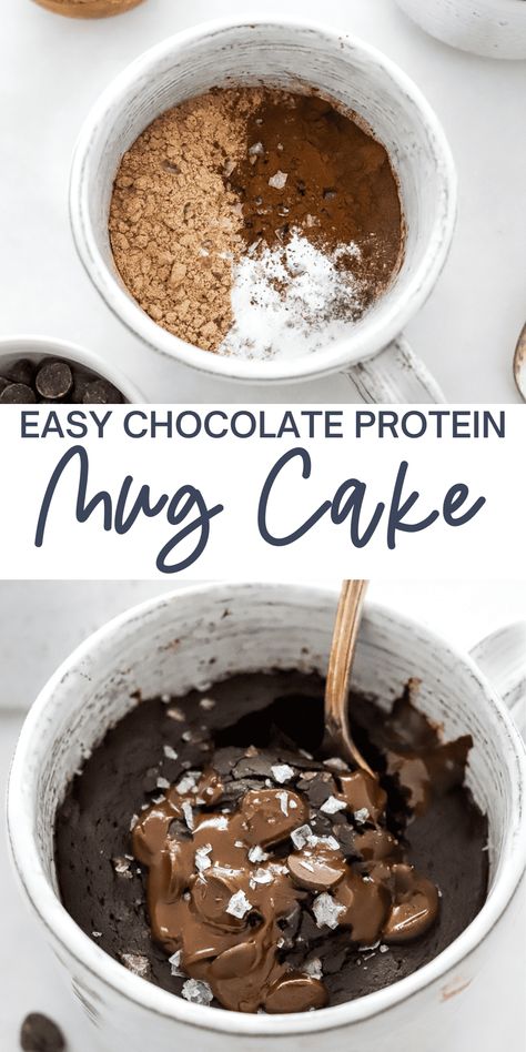 This chocolate Protein Mug Cake is a healthy dessert that you can enjoy for a protein-packed treat when that sweet craving hits. It is naturally gluten-free, dairy-free, refined sugar-free, egg-free, and flourless. Ready in about 3 minutes for a quick and easy healthy dessert, snack, or breakfast treat! Protein Powder Desserts For One, Desserts With Chocolate Protein Powder, Healthy Quick Chocolate Dessert, Chocolate Protein Dessert Recipes, Healthy Desserts For Two, Healthy Dessert Recipes For One, Protein Dessert Recipes Easy, 75 Hard Dessert Recipes, Healthy Protein Mug Cake