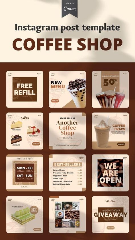 Coffee Shop Instagram, Template Instagram Post, Coffee Shop Logo Design, Instagram Design Layout, Instagram Post Design, Instagram Branding Design, Instagram Feed Layout, Coffee Shop Logo, Coffee Instagram