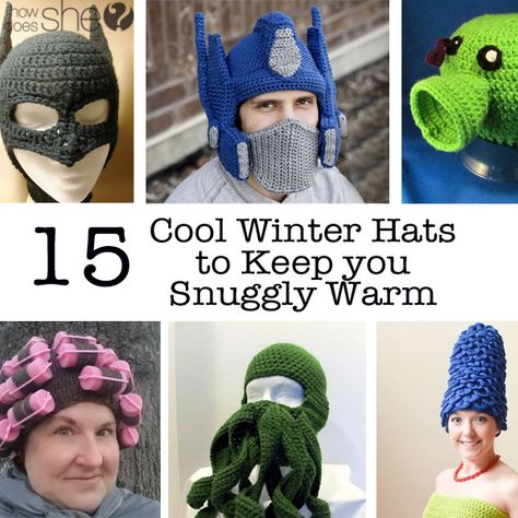 These cool winter hats are not only warm, they are fun to wear as well. We've shared the tutorials for these hats so you can make your very own! Cute Knitted Hats, Crochet Fun Hat, Curler Hat, Fun Hats, Crochet Costumes, Crochet Beanies, Crochet Winter Hats, Winter Crochet, Cool Winter