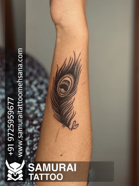 Morpankh Tattoo, Tattoo Peacock Feather, Mor Pankh Tattoo, Feather Tattoo Cover Up, Ladies Tattoos, Tattoo Peacock, Feather Tattoo Black, Flute Tattoo, Mor Pankh