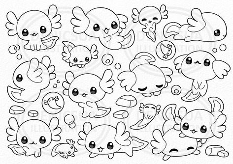 Witch Coloring Pages, Cute Axolotl, Cute Vector, Little Animals, Cute Doodles Drawings, Mini Drawings, Cute Easy Drawings, Coloring Book Art, Cute Coloring Pages