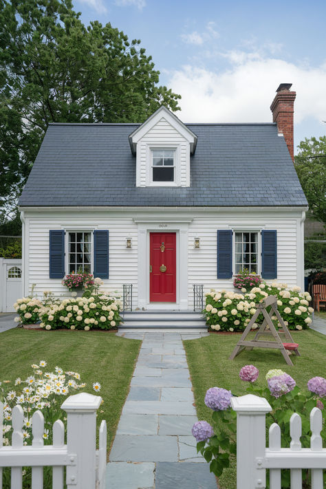 The 107 Best Exterior House Colors White House Blue Shutters, Farmhouse Exterior Colors, 달력 디자인, Blue Shutters, Front Walkway, Farmhouse Exterior, Split Level, Colour Board, Exterior House Colors