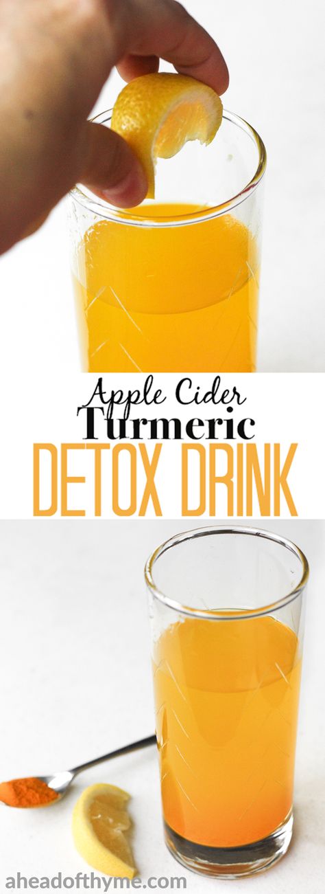 Start your mornings right with this easy-to-make, apple cider turmeric detox drink bursting with incredible health benefits. | aheadofthyme.com Nourishing Drinks, Turmeric Drinks, Turmeric Detox Drink, Apple Cider Detox, Healthy Detox Cleanse, Jus Detox, Detox Waters, Veggie Juice, Lemon Detox